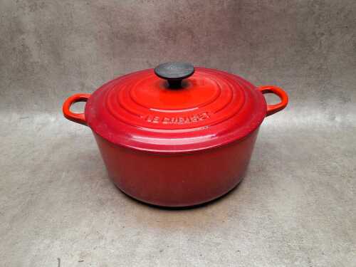 Le Creuset enamel cast iron cerise round Dutch Oven