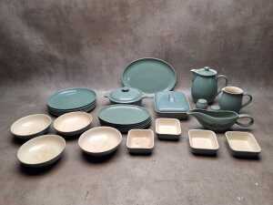 Denby 'Manor Green' stoneware dinner setting for four