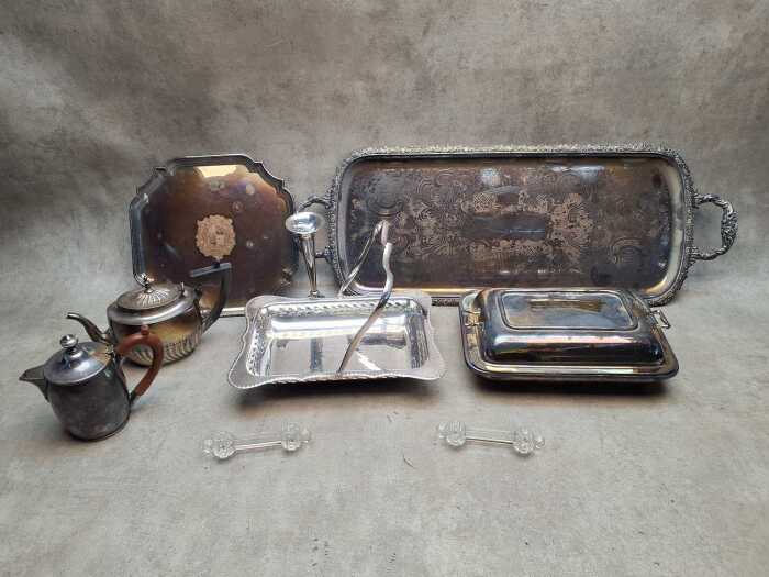 Silver plated items including serving trays