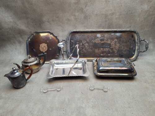 Silver plated items including serving trays