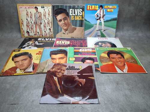Ten Elvis Presley vinyl records, together with a Fats Domino LP