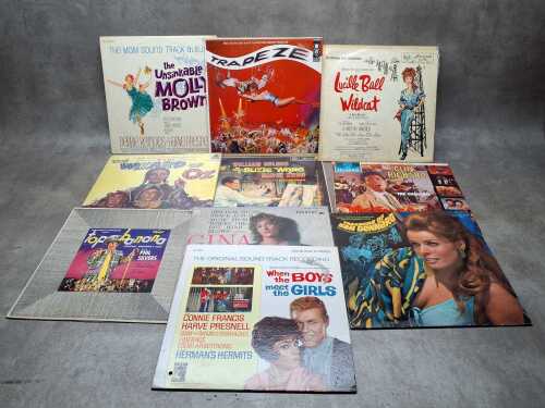 Ten soundtrack vinyl records, including The Wizard of Oz