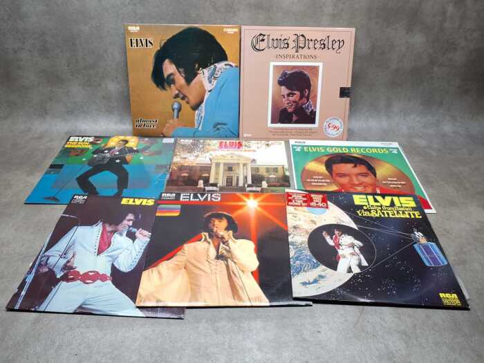 Eight Elvis Presley vinyl records, including Elvis' Golden Records Volume 4