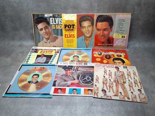 Nine Elvis Presley vinyl records, including A Date With Elvis