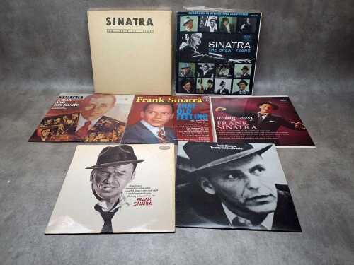Seven Frank Sinatra vinyl records, including Swing Easy