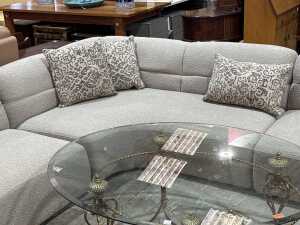 Three-piece grey fabric L-shaped lounge suite - New display stock - 3