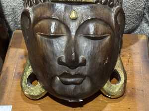 Indonesian carved timber Buddha mask - 2