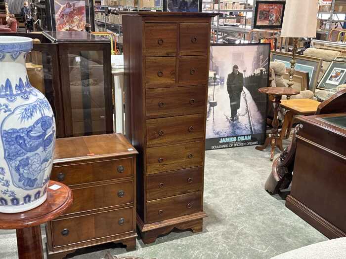 Timber nine-drawer tallboy