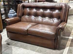 Moran brown leather three-piece lounge suite - 2