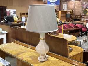 Table lamp with ceramic crackle-glazed base and gilt highlights