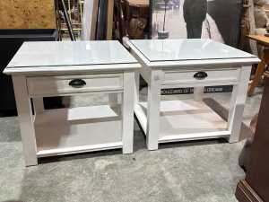 Pair of white painted timber bedside tables