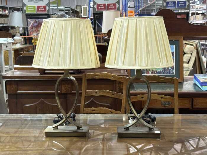 Pair of brushed brass finish table lamps