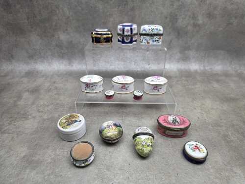 Porcelain and enamel trinket and pill boxes