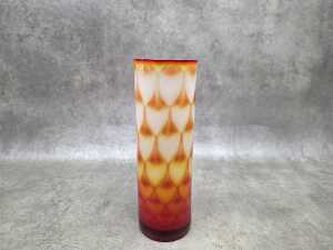 Mid-century Elme Glasbruk 'Peacock' orange glass vase
