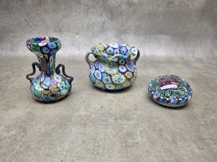 Three Italian Millefiori glasses decorative pieces