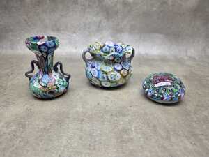 Three Italian Millefiori glasses decorative pieces