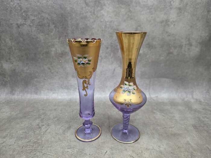 Two hand-painted bohemian glass vases