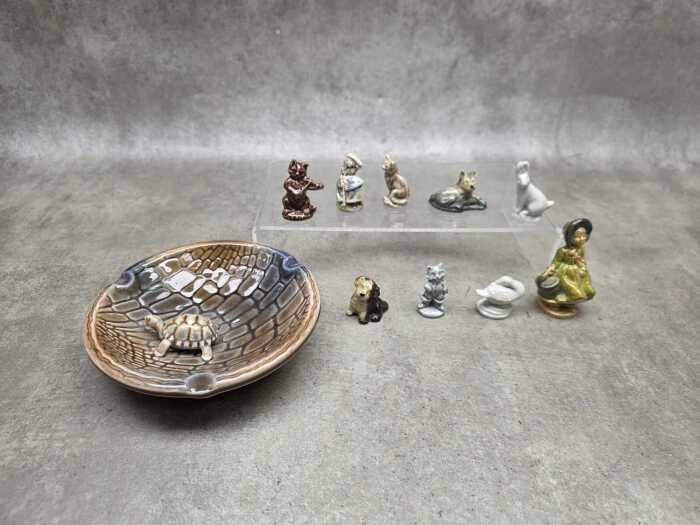 Wade Whimsies English porcelain figures and tortoise ashtray