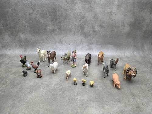 Two sets of vintage plastic animal figures including farmyard animals with shepherd