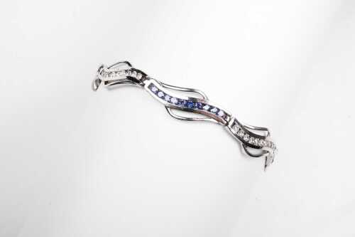 A tanzanite and cubic zirconia bracelet in sterling silver