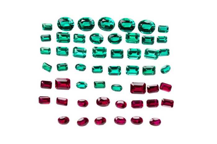 A collection of synthetic rubies and emeralds