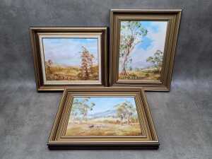 Rosemarie Bes, Australian bush scenes, c. 1980s. Three framed oil paintings on board