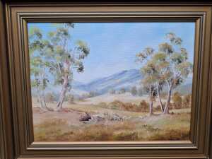 Rosemarie Bes, Australian bush scenes, c. 1980s. Three framed oil paintings on board - 5