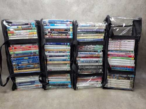 DVDs in PVC storage bags, mostly British TV shows