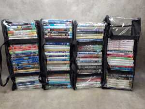 DVDs in PVC storage bags, mostly British TV shows