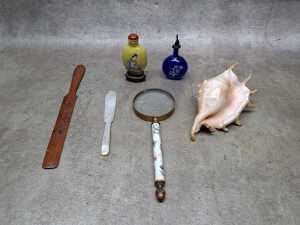 Assorted items, including a snuffbox, a terracotta sunflower cake mould - 2