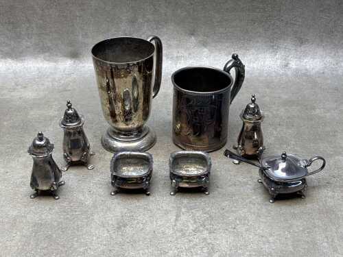 Nine pieces of antique silver plate