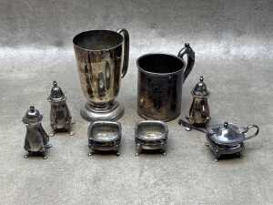Nine pieces of antique silver plate