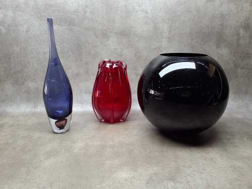 Three contemporary art glass vases