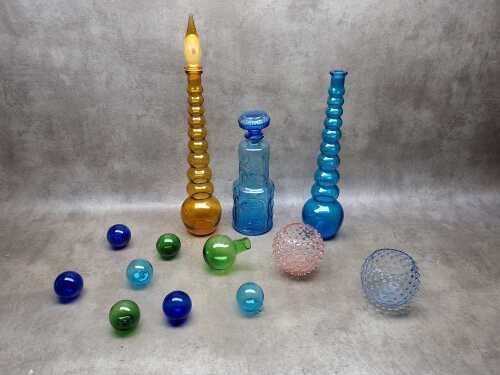 Vintage glassware including genie bottles