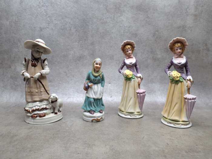 Assorted porcelain figures including pairs, bisque, etc