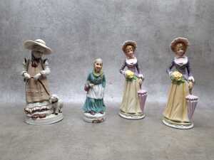 Assorted porcelain figures including pairs, bisque, etc