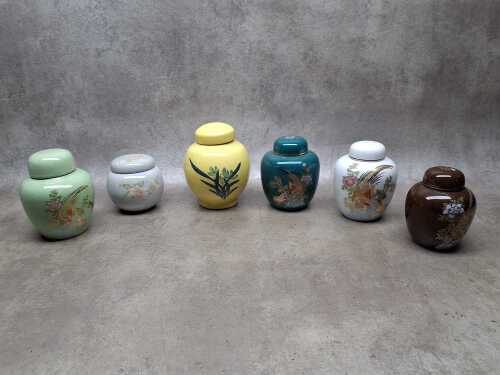 Six Oriental ginger jars in assorted colours