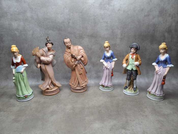 Assorted porcelain figures including pairs, Chinese, bisque, etc