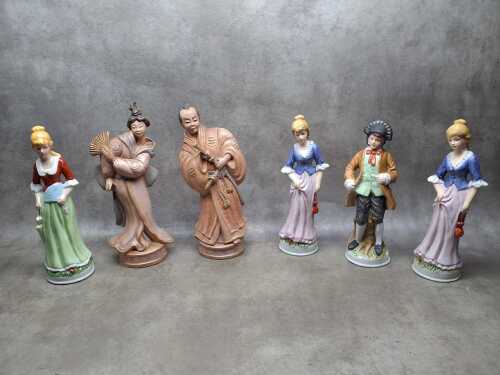 Assorted porcelain figures including pairs, Chinese, bisque, etc