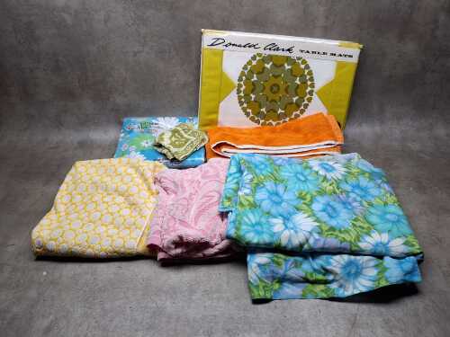 Vintage manchester, including Canon Monticello queen floral flat sheet
