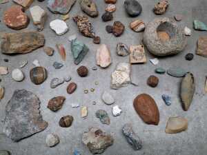 Group of rock and fossil specimens and worked flints - 3