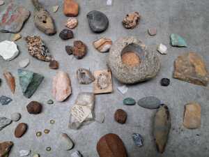 Group of rock and fossil specimens and worked flints - 5