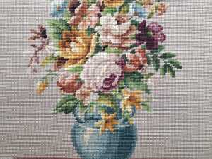 Two framed needlepoint tapestries of floral still lifes - 2