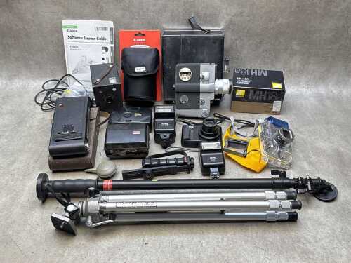 Assorted cameras and photographic equipment