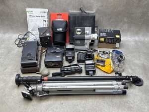Assorted cameras and photographic equipment