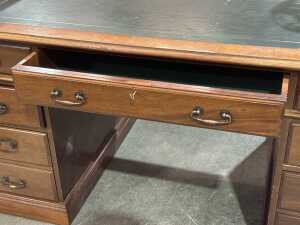 Reproduction twin pedestal desk with green leather inlay - 3