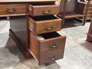 Reproduction twin pedestal desk with green leather inlay - 4