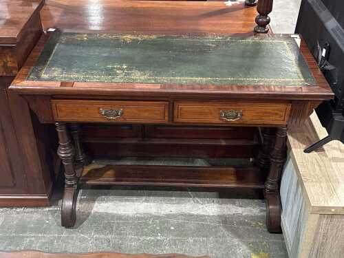 Antique timber console table with leather top