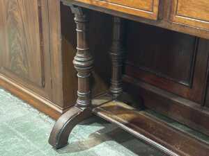Antique timber console table with leather top - 3