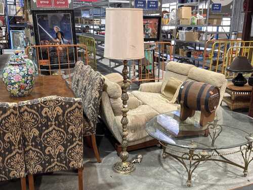 Brass floor lamp with pierced openwork design